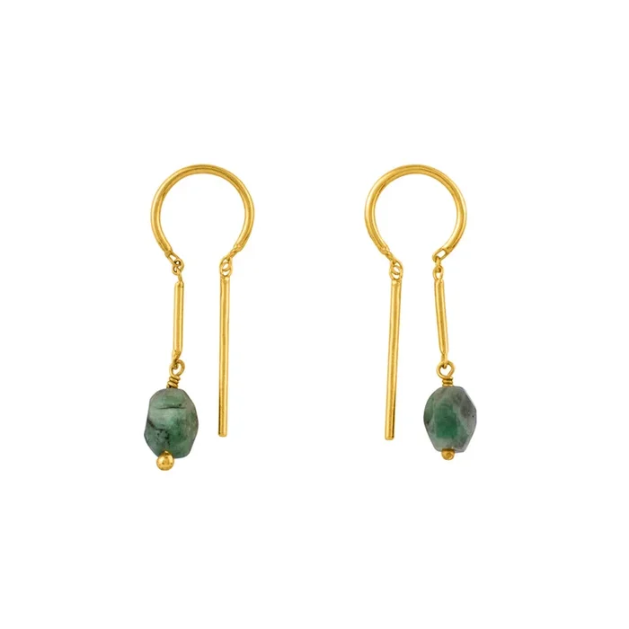 Oblong Stony Dancer Threaders in Natural Emerald & Gold – 1 1/8″ L