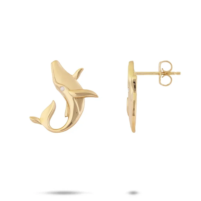 Ocean Dance Humpback Whale Earrings in Gold with Diamonds – 19mm