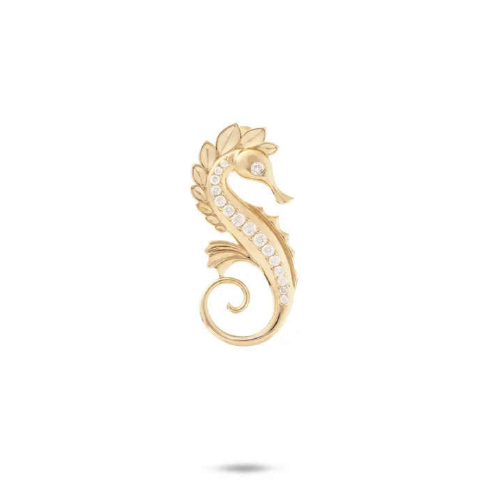 Ocean Dance Seahorse Pendant in Gold with Diamonds – 24mm