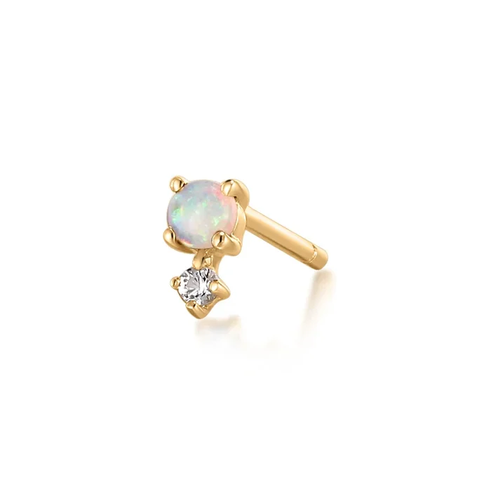 October Birthstone | Opal and White Sapphire Stud Earring
