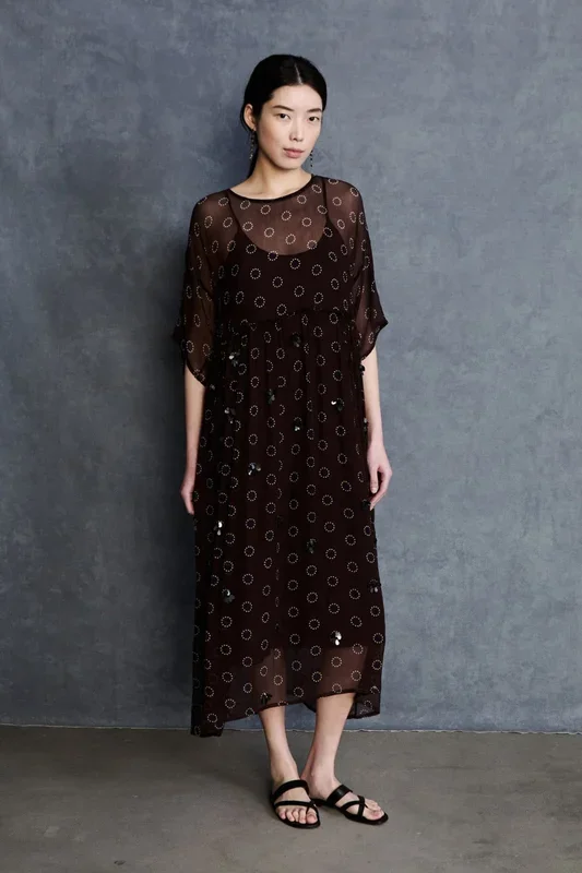 Olivia Silk Chiffon Dress Chocolate