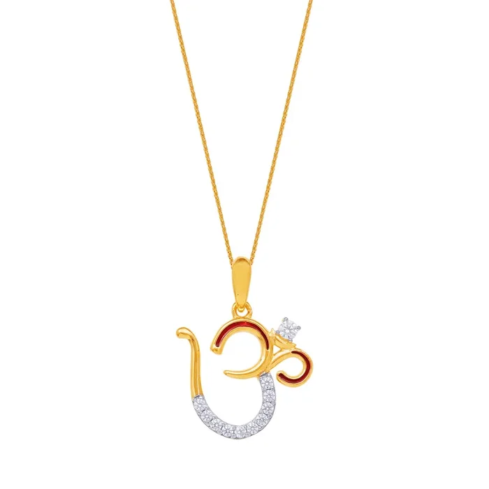 Om Minakari Pendant with CZ in 22K Gold