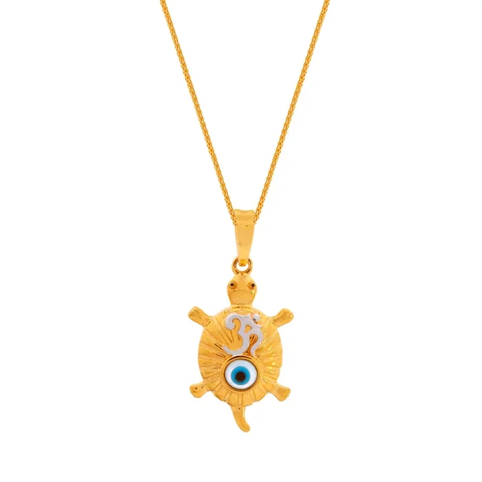 Om Turtle Two tone Evil Eye Pendant in 22K Gold