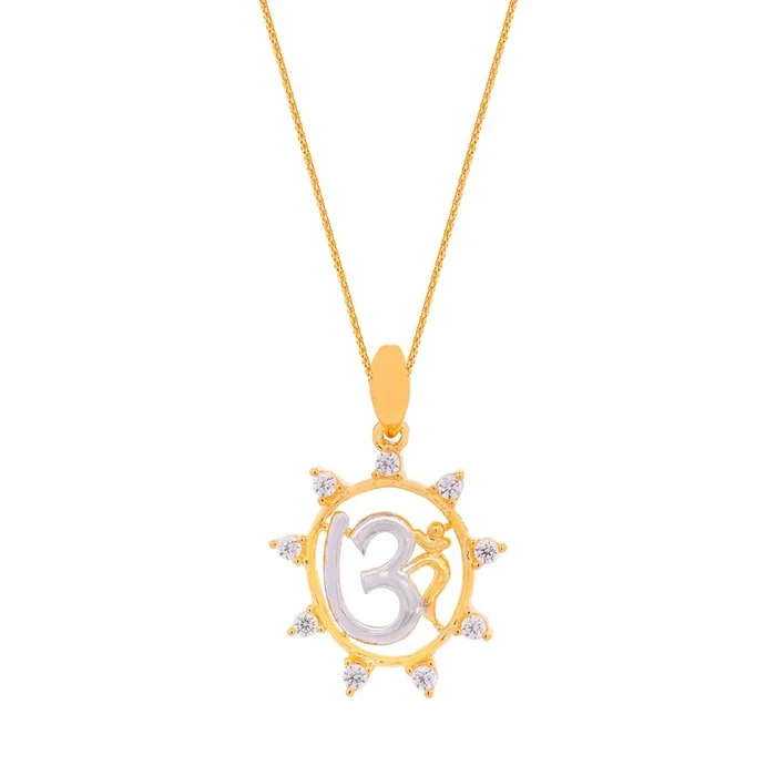 Om Two tone Pendant With CZ in 22K Gold