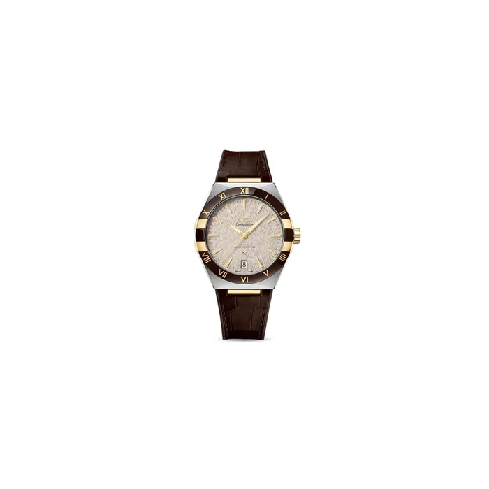 Omega Constellation Gold & Steel watch with grey dial and 41 mm leather strap – Lepage
