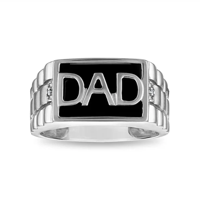 Onyx and Diamond Accent Dad Ring in Sterling Silver