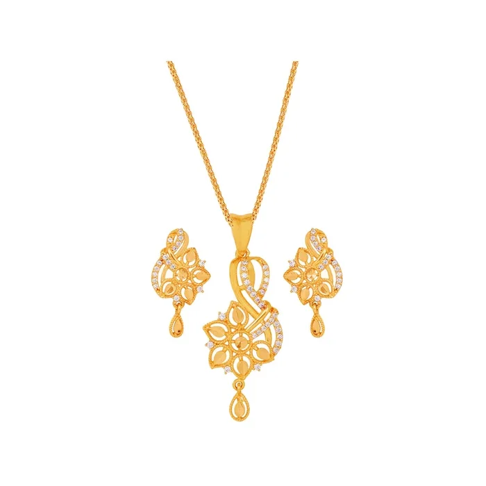 Opulent Pendant Set With CZ in 22K Gold