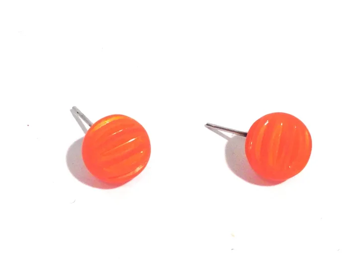 Orange Matte Corrugated Ball Stud Earrings