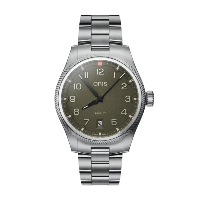 Oris Aviation Propilot Date Automatic Watch with green Dial and Steel Bracelet, 41 mm – Lepage