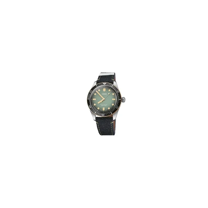 Oris x Momotaro automatic watch green dial denim bracelet 40 mm