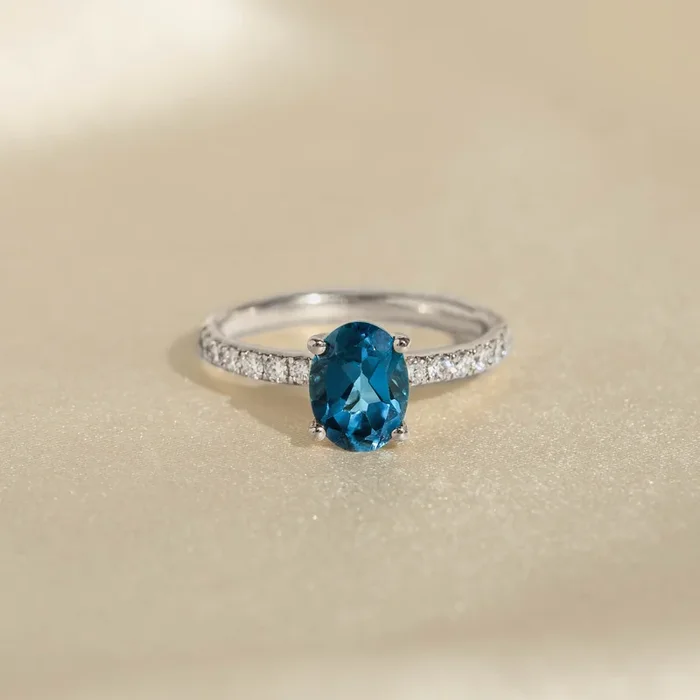Oval London Blue Topaz and Diamond Ring White Gold – Minette