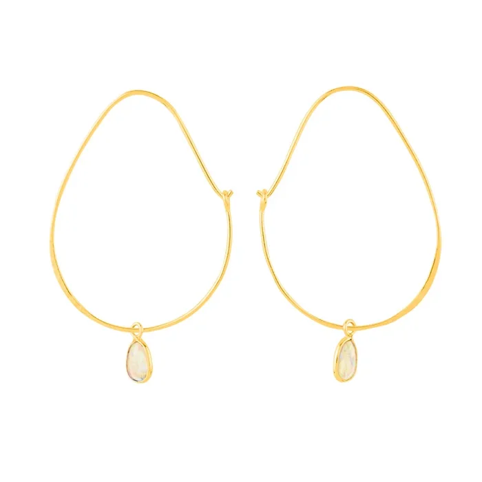 Oval Opal Hoops in Gold – 2 1/8″ L