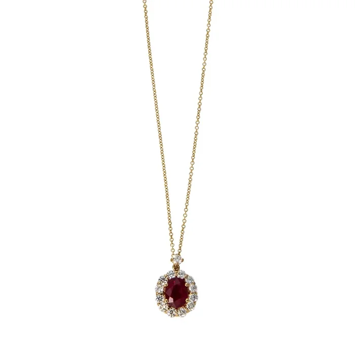 Oval Ruby & Diamond 18K Yellow Gold Pendant Necklace