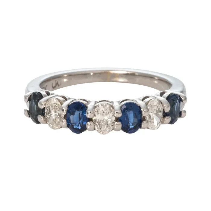 Oval Sapphire & Diamond 18K White Gold Band