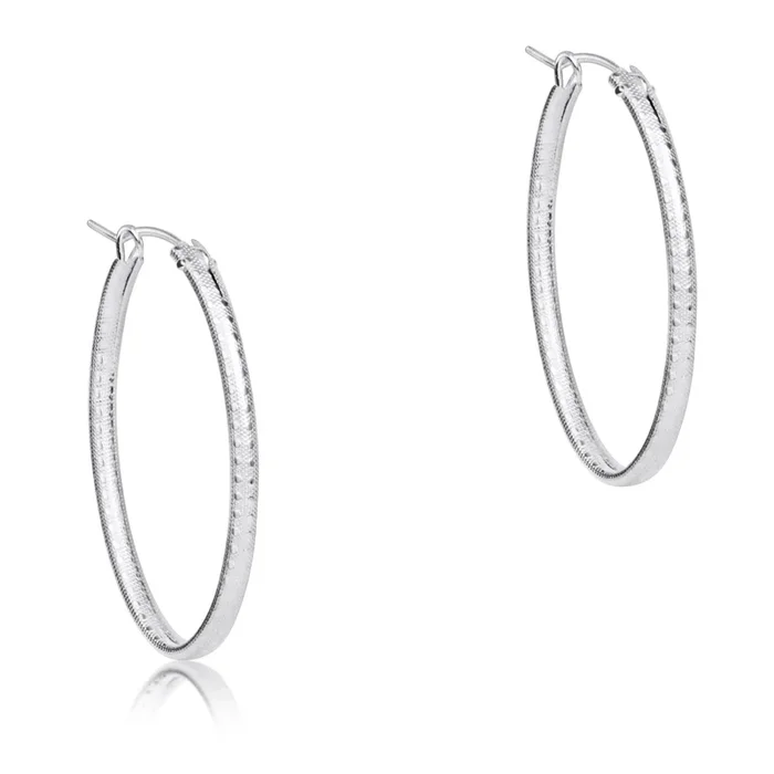 Oval Sterling 1″ Hoop- Textured