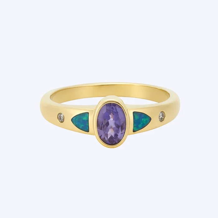Oval Tanzanite and Opal Inlay Ring