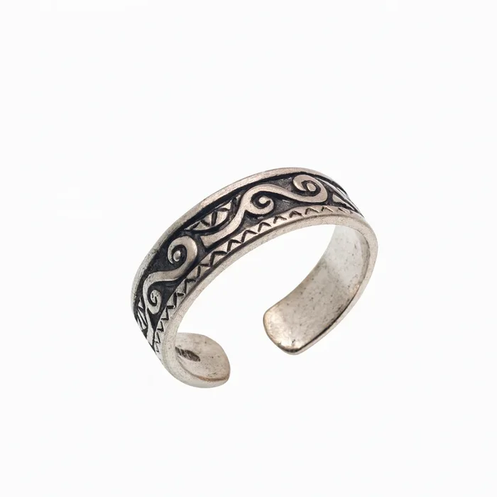 Oxidized 925 Sterling Silver Adjustable Bead & Half Link Toe Ring- TR311