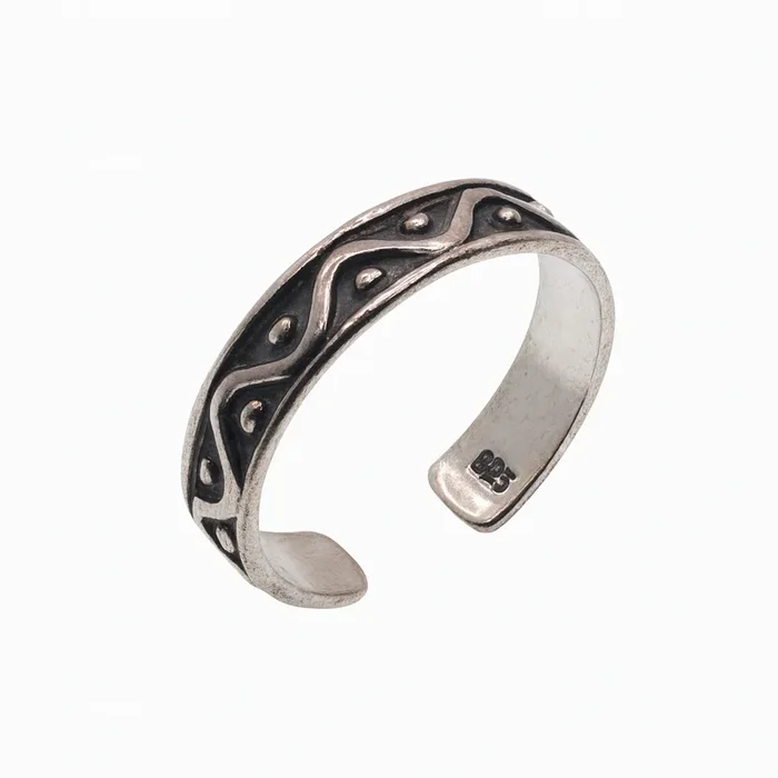 Oxidized 925 Sterling Silver Adjustable Beaded & Zig Zag Toe Ring – TR306