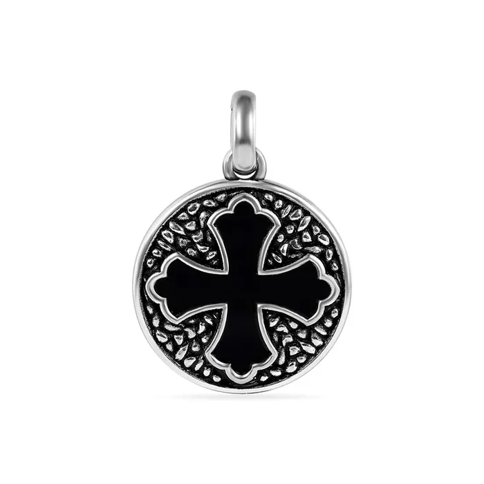 Oxidized 925 Sterling Silver Disc Black Stone Cross Patonce Pendant – OXP00002