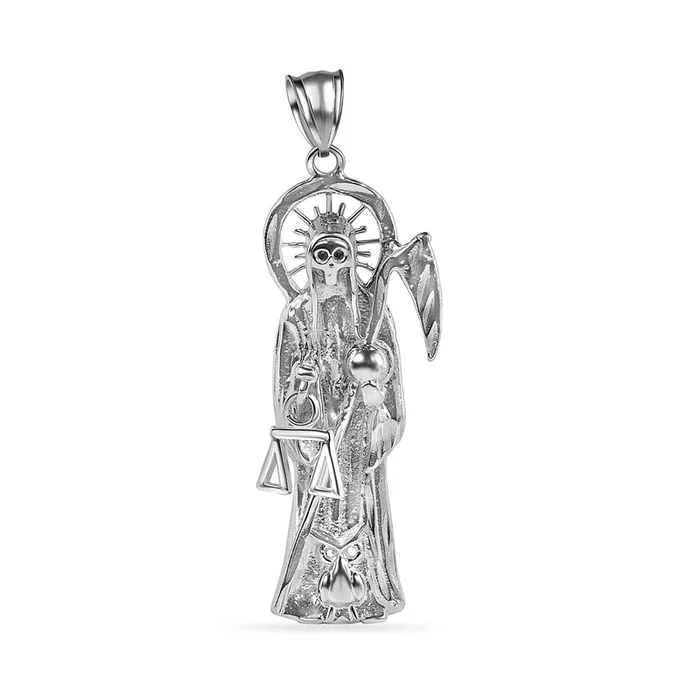 Oxidized 925 Sterling Silver Santa Muerte Pendant – SCP00002 L