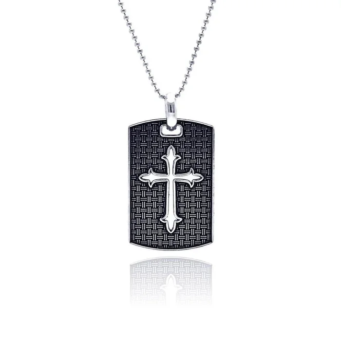 Oxidized 925 Sterling Silver Textured Religious Tag – OXP00011