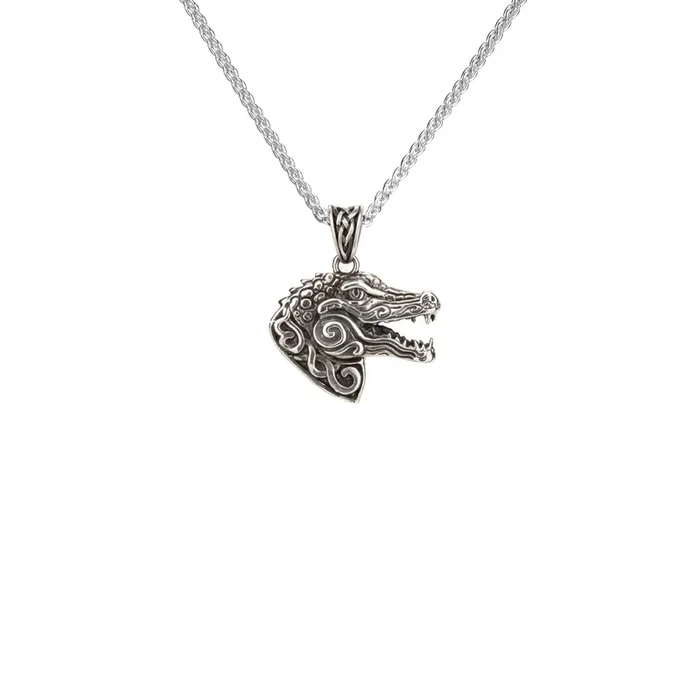 Oxidized Silver Alligator Pendant