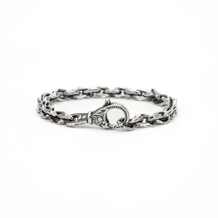 Oxidized Silver Bevel Link Chain Bracelet