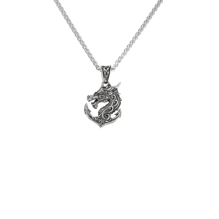 Oxidized Silver Dragon/Anchor Pendant