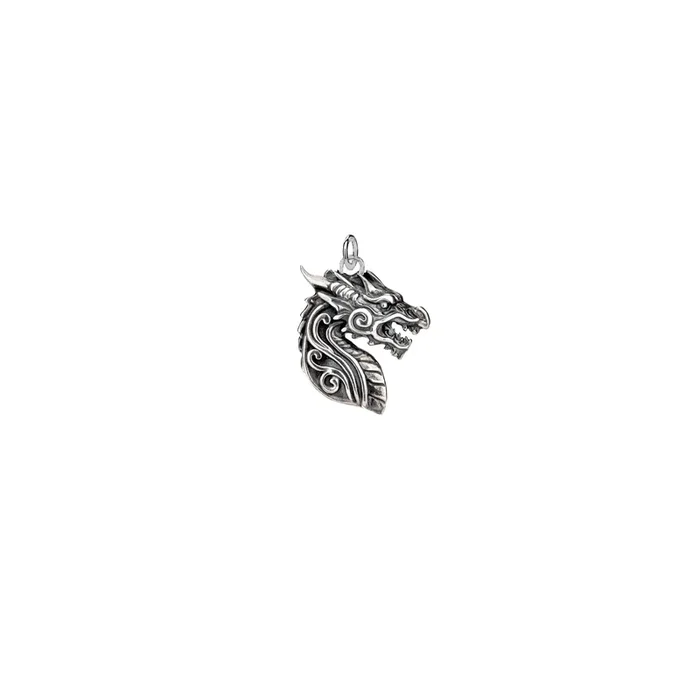 Oxidized Silver Dragon Head Charm