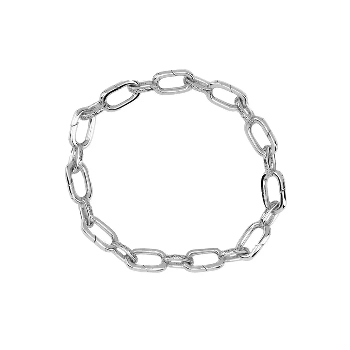 Oxidized Silver Hinged Paperclip Link Charm Bracelet