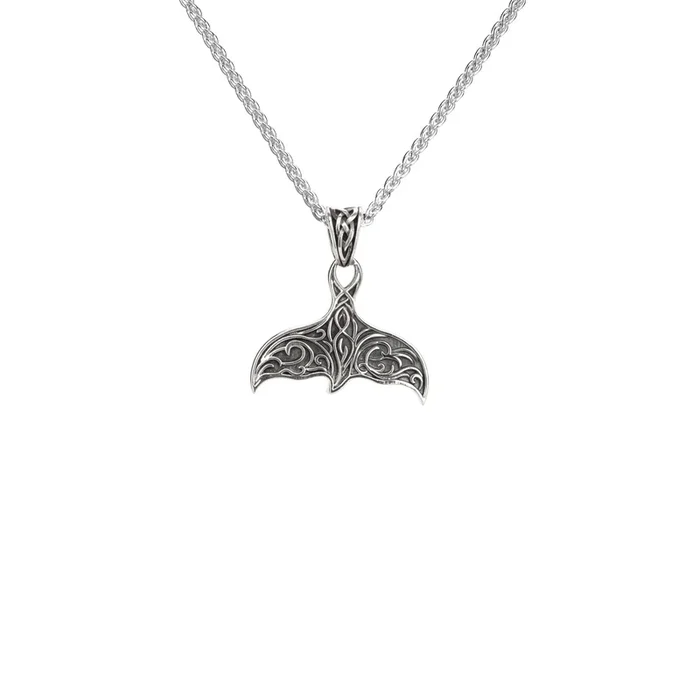 Oxidized Silver Whale Tail Pendant