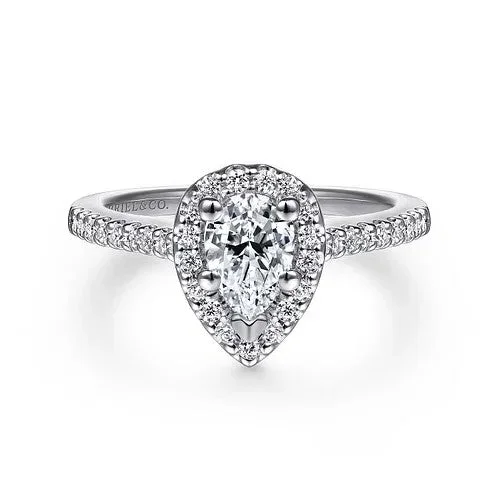 Paige – 14K White Gold Pear Shape Halo Diamond Engagement Ring (Setting Only)