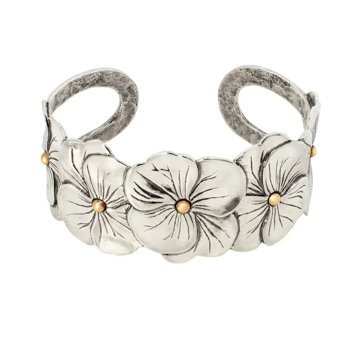 Pansy Chain Cuff in Silver with Bronze Accents