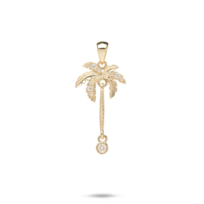 Paradise Palms – Palm Tree Pendant in Gold with Diamonds – 24mm