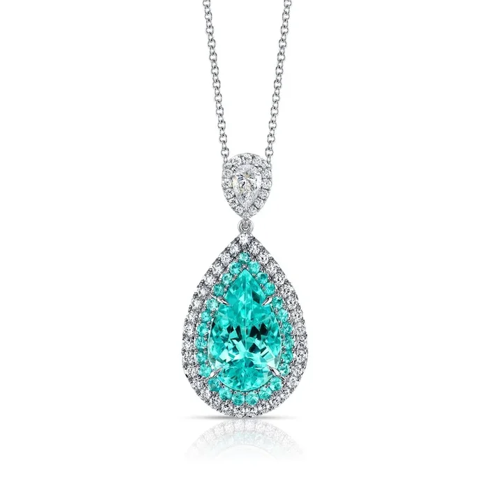 Paraiba Tourmaline and Diamond Pendant in Platinum