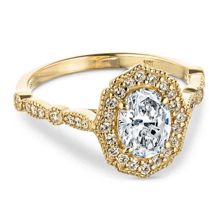 Paris Lab Grown Diamond Vintage Milgrain Halo Engagement Ring