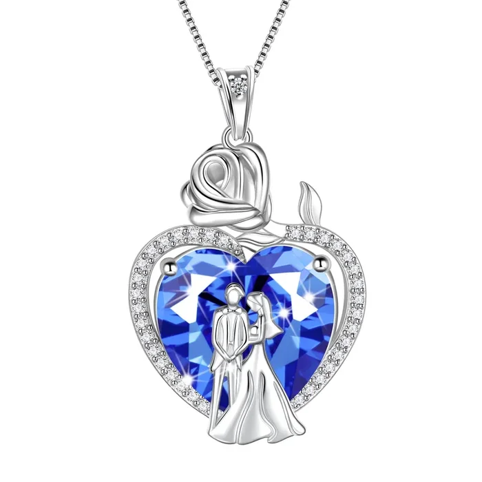Partnerkette für Damen, 925er Sterlingsilber, 15 mm, Herzanhänger mit Rosenblüte, Geburtsstein Dezember, Verlobungsschmuck, Valentinstagsgeschenk für Ehefrau/Braut