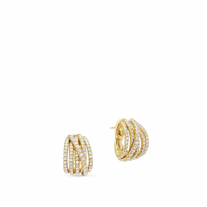 Pavé Crossover Shrimp Earrings in 18K Yellow Gold with Diamonds, 19.6mm