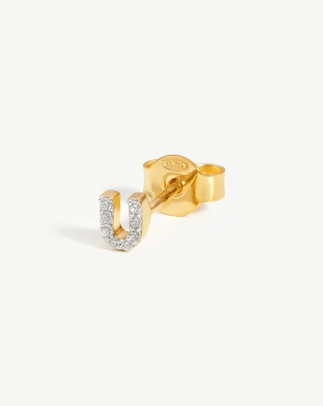 Pave Initial Single Stud Earring – Initial U | 18k Gold Vermeil/Cubic Zirconia
