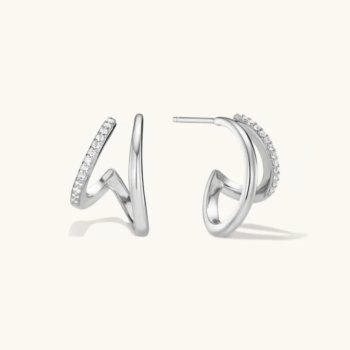 Pavé Layered Hoop Earrings Silver