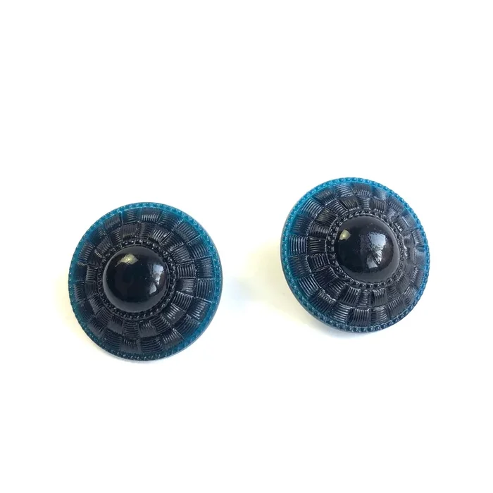 Peacock Black Medallion Retro Button Stud Earrings