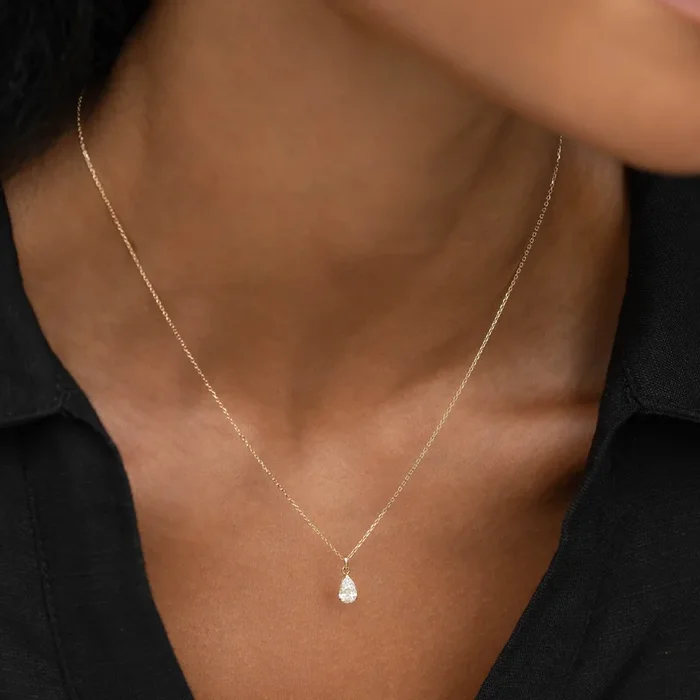 Pear Cut Diamond Pendant Necklace 14k Gold – Oline