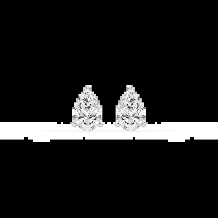 Pear Lab Grown Diamond Classic Three Prong Martini Threaded Stud Earrings