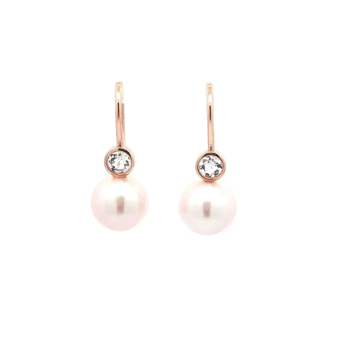 Pearl & White Topaz 14K Rose Gold Drop Earrings