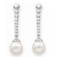 Pearl and Cubic Zirconia Drop & Dangle Earrings in Sterling Silver