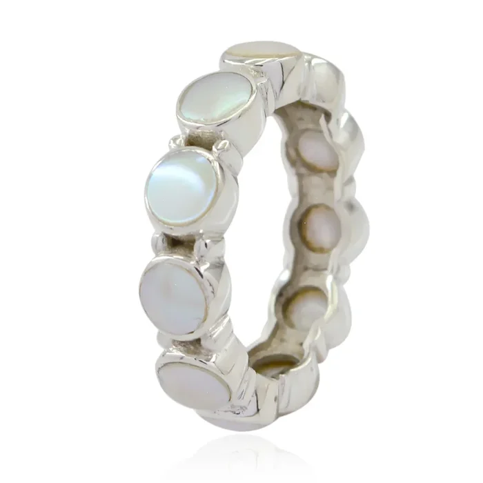 Pearl multiple French 925 Sterling Silver White Gemstones Classic Eternity Band Jewelry