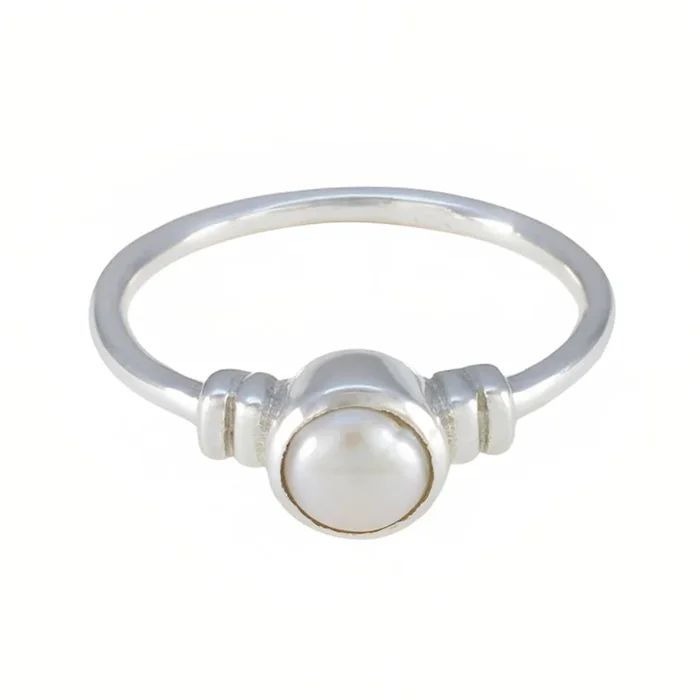 Pearl Solitaire American Sterling Silver White Gemstone Dainty Sophisticated Ring Jewelry
