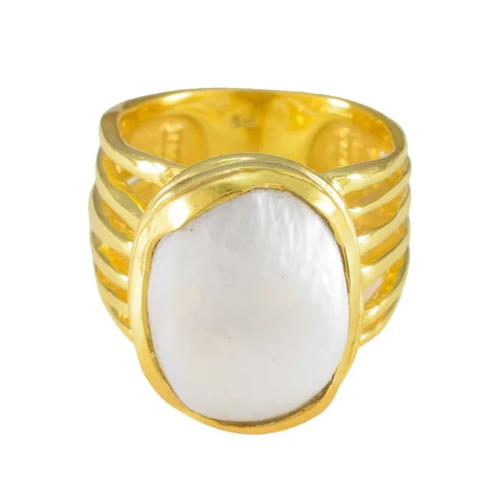 Pearl Solitaire German 92.5 Silver White Gemstone Statement Armor Ring Jewellery