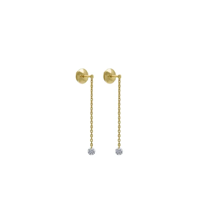 Pendants d’oreilles 360° en or jaune 2 diamants 2 x 0,20 carat – Lepage