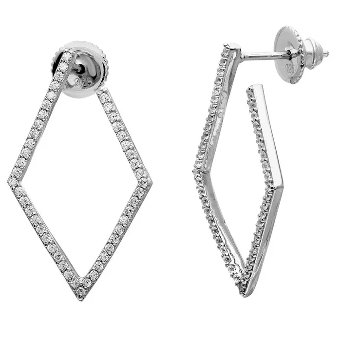 Pendiente abierto en forma de diamante con baño de rodio en plata 925 – GME00057RH